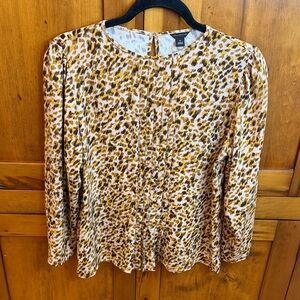 Ann Taylor Animal Print Pleated Front Blouse in Earth-tones